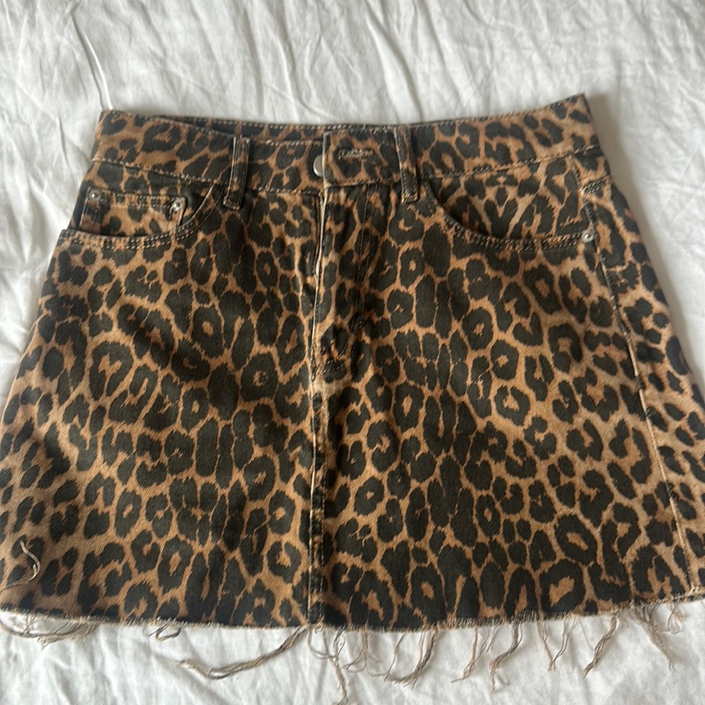 Zara Leopard Denim Mini Skirt